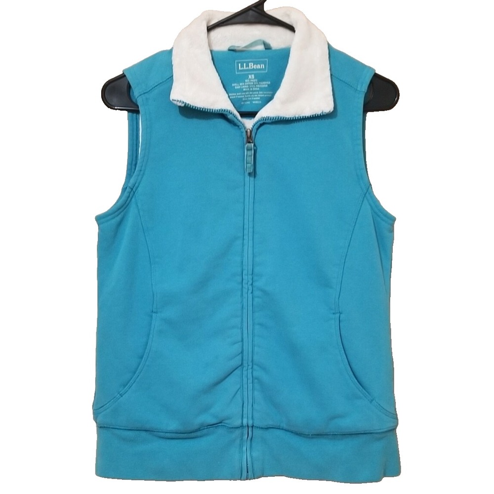 L.L BEAN Vest Womens XS Blue Zip Up Front Pockets Faux Fur Lined Outdoor Y2K